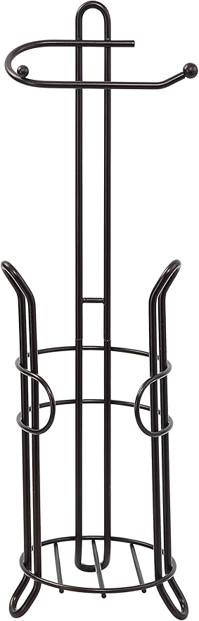 SunnyPoint Freestanding Toilet Paper Holder with Storage – Holds 3 Spare Rolls, Heavy-Duty Steel, Oil Bronze Finish, Easy Assembly, Space-Saving Bathroom Organizer