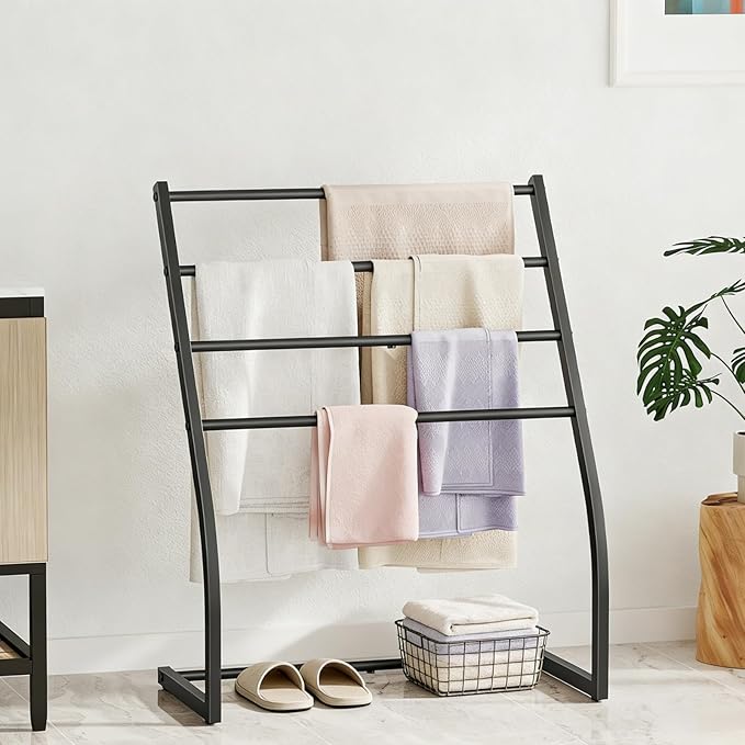 Honiter Towel Drying Rack for Bathroom, Free Standing Towel Rack, 4 Tier Wide Towel Dryer Rack, Pool Towel Racks Outdoor, Blanket Ladder Holder, Metal Towel Bar Stand for Oversized Bath Towel