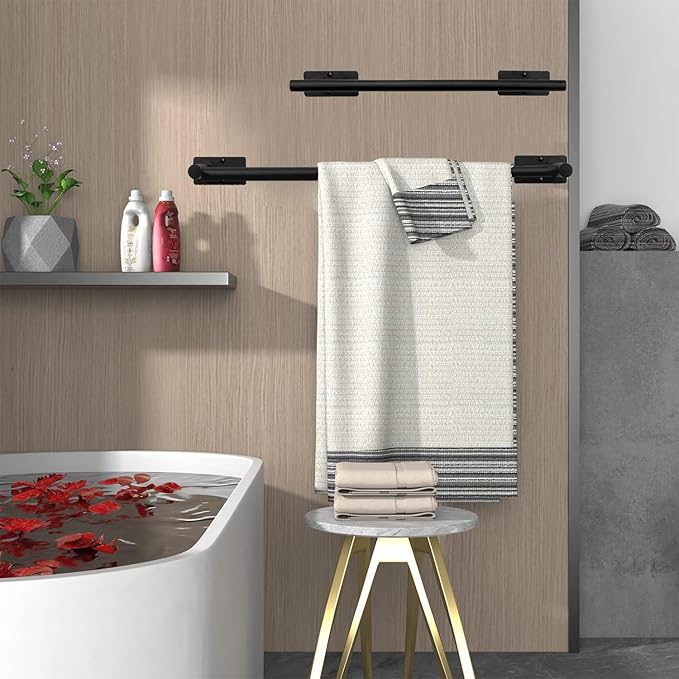 Self Adhesive Bath Towel Bar, Stainless Steel Towel Racks for Bathroom Sticky & Wall Mounted Install Towel Holder,Heavy Duty Towel Rod Rustproof Towel Hanger for Bathroom(Brushed Nickel,24In)