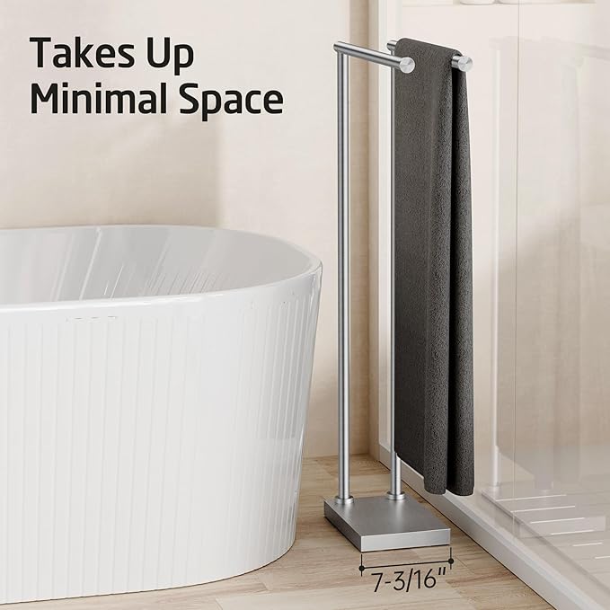 KES Free Standing Towel Racks for Bathroom with 3X Thicker Base, 2-Tier Towel Rack Stand for Bathroom Floor, Upgrade Steady Design, Pro-Grade 18/8 Stainless Steel Brushed Finish, BTH239-2