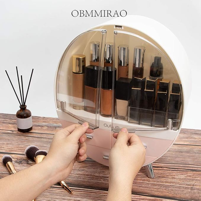 Elegant Dustproof Makeup Storage Organizer Box, Waterproof Medium Cosmetics Organizer Storage with Drawers Skincare Cosmetic Display Cases for Countertop Bathroom Dresser Dedroom