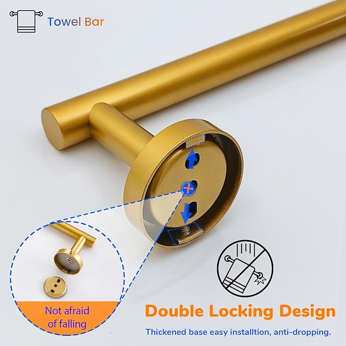 Miyili 9 Inches Hand Towel Bar Bathroom Towel Holder Kitchen Hanger SUS304 Stainless Steel Wall Mount Gold Finish, A01G23A