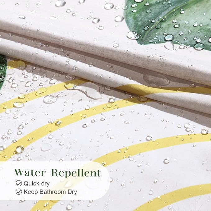 Green Tropical Leaf Shower Curtain, Sage Beige Gold Abstract Boho Mid Century Modern Shower Curtain, Waterproof Decorative Watercolor Monstera Palm Tree Plant Botanical Bathroom Curtains, 72"W x 78"H