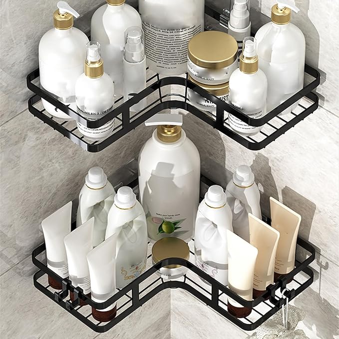 2-Pack Bathroom Shelf Adhesive Hangable Organization Rack Multifunction for Home Bathroom Face Cleanser Organizer Corner Shelf