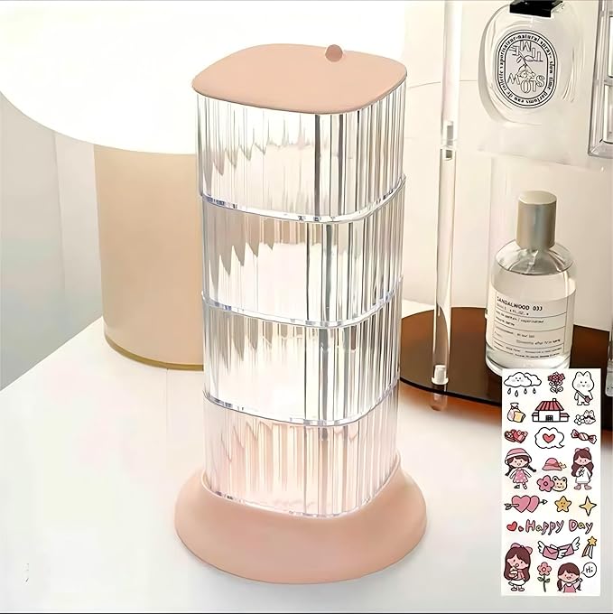 Hair Accessory Organizer, 4-Layer Rotating Clear Hair Tie Organizer for Hair Clips, Headbands, Hair Ties, Earring, Necklace, Ring, Jewelry Boxes & Organizers for Girls & Women (4-Layer，Pink)