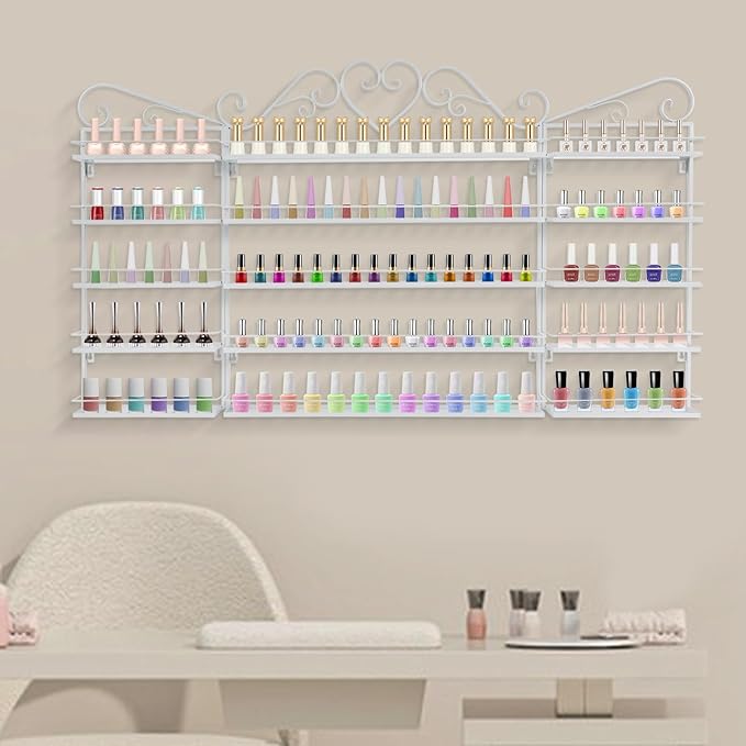 Nail Polish Rack Wall Mounted, 3Pcs 5-Tier Nail Polish Organizer, Metal Nail Polish Storage Holder, Multifunctional Organizer for Essential Oil Perfume at Home Salon Spa(White)