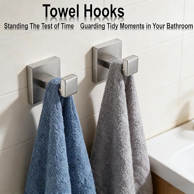 Bathroom Hardware Set 5 Piece Brushed Nickel Bathroom Accessories Set SUS304 Towel Bar Set Includes 1 Towel Bar 24 Inch+1 Towel Holder+1 Toilet Paper Holder+2 Towel Hooks (5, Brushed Nickel, 24 Inch)