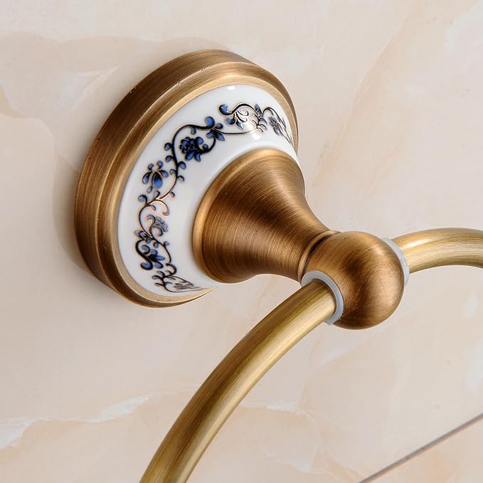 Towel Ring Antique Brass Hanger Hand Towel Holder for Bathroom Kitchen Accessories Wall Mounted,Porcelain Design