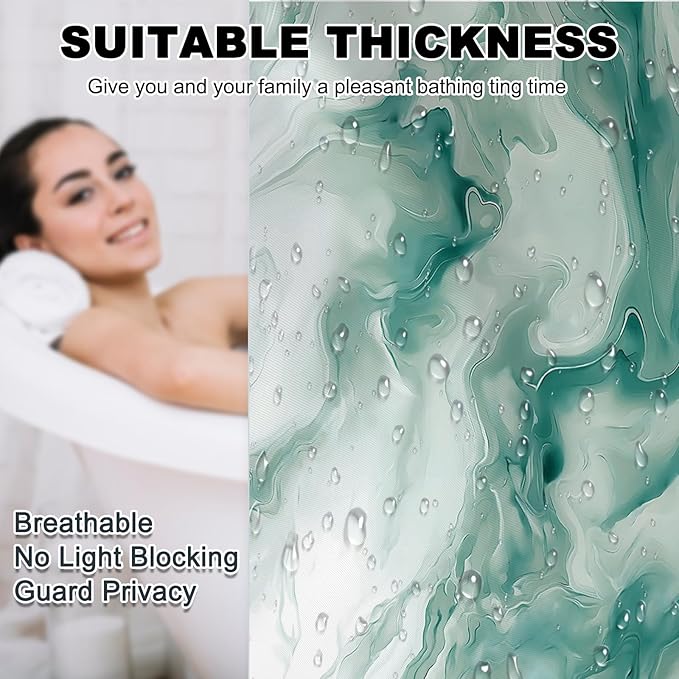 Mocsicka Green Marble Shower Curtain for Bathroom Modern Abstract Green and White Shower Curtain Waterproof Modern Art Decor Bath Curtain with 12 Hooks 72 X 72 Inches