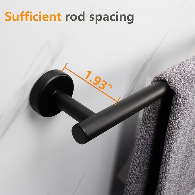 TocTen Bath Towel Bar - Thicken SUS304 Stainless Steel Bathroom Towel Holder, Towel Rod for Bathroom Heavy Duty Wall Mounted Towel Rack Hanger (16IN, Black)