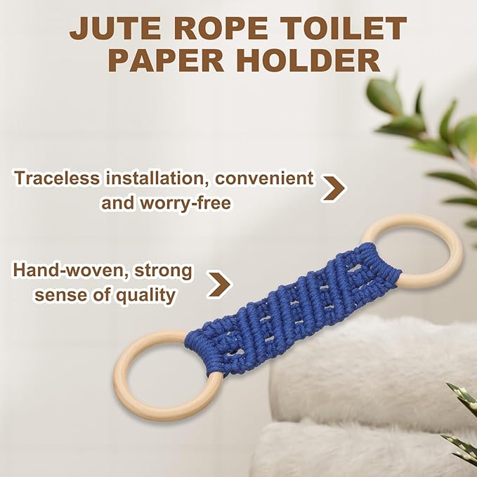 uxcell 2Pcs Kitchen Dish Towel Holder, 11"x3" Crochet Towel Ring with Hanging Loop for Cabinet House Oven Stove Door, Bright Blue