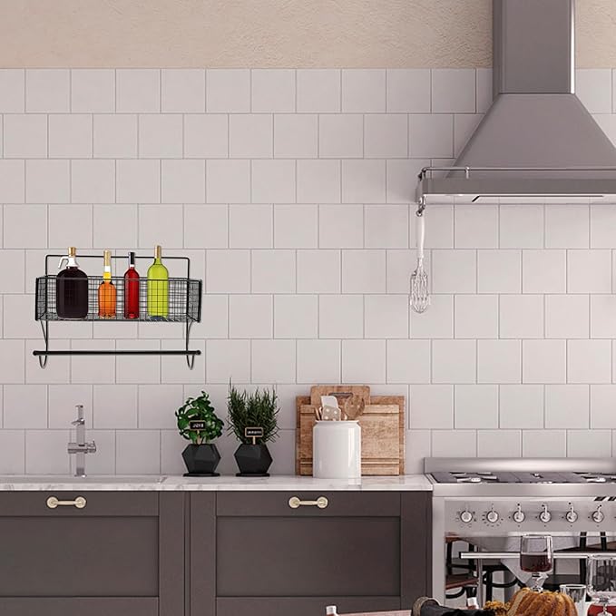 VICASKY Bathroom Hanging Rack Wall-Mounted Iron Storage Shelf with Rod, Punch-Free Bathroom Shelving Organizer for Toiletries and Kitchen Storage
