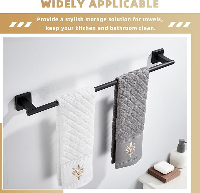 Suyar Matte Black Towel Bar, SUS304 Stainless Steel Bathroom Towel Holder, 23.5 Inches, Wall Mounted