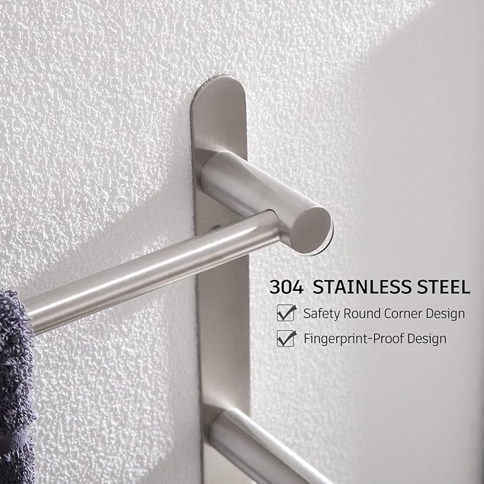 KOKOSIRI Bath Towel Bars Stainless Steel Bathroom 3-Tiers Ladder Towel Rack Wall Mount Towels Shelves, Brushed Nickel, B5002BR-L24