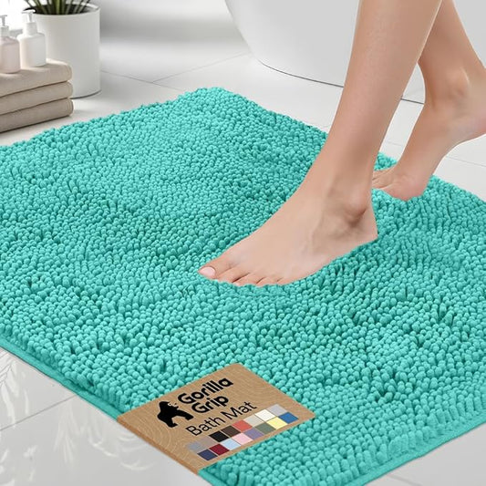 GORILLA GRIP Bath Rug Mat 60x24, Thick Soft Absorbent Chenille, Quick Dry Microfiber Mats, Rubber Backing Machine Washable Shower Floor Rugs, Bathmat Runner, Bathroom Home Decor Accessories, Turquoise