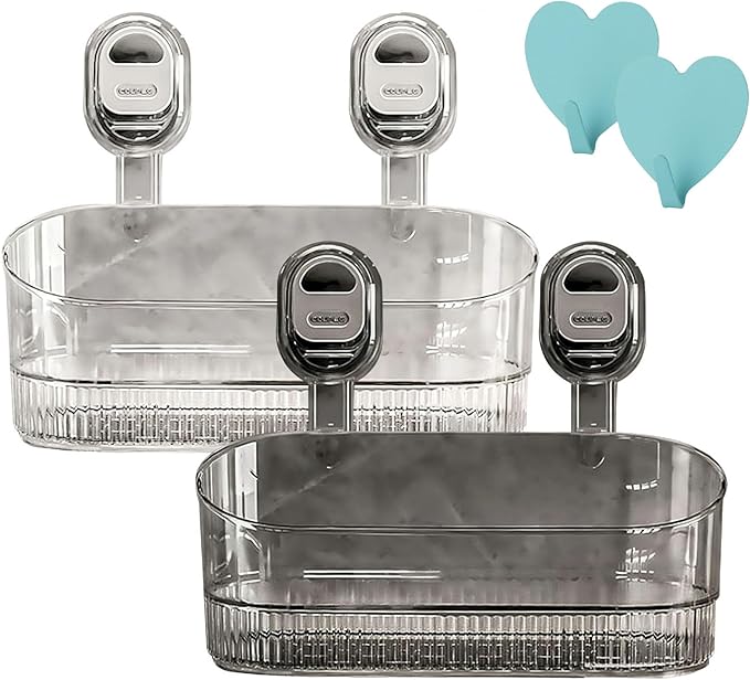 2026 No-Drill Bathroom Suction Storage Box-Large Capacity & Strong Load-Bearing, No Drill Bathroom Shelves, Suction Storage Rack, Removable Hanging Storage Basket, Ripple Acrylic Wall Shelf (2PC-A)
