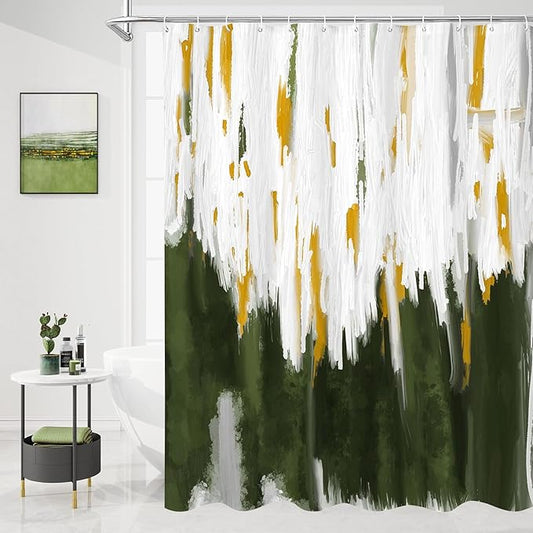 MitoVilla Abstract Ombre Shower Curtains for Chic Modern Bathroom Decor, Graffiti Vintage Fabric Shower Curtain, Brush Strokes Oil Painting Style, Sage Green, 72 x 72
