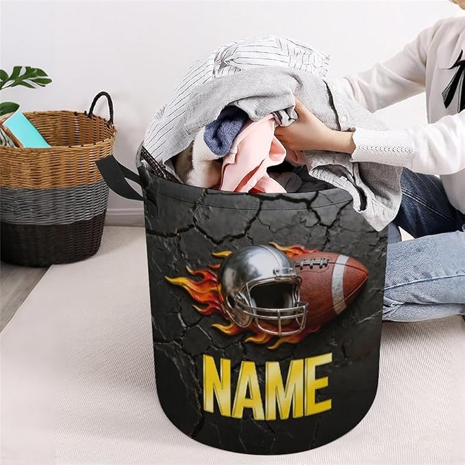 Personalized Rugby Laundry Hamper Custom Name Funny Dirty Clothes Laundry Basket Portable Storage Basket For Home Bathroom Family Football Lovers Xmas Birthday (style 7)