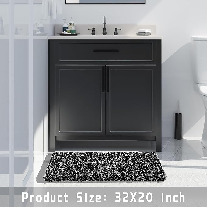 Yimobra Bath Rugs for Bathroom 32x20, Ultra Soft and Water Absorbent Bath Mats, Non Slip Plush Shower Rugs, Microfiber Thick Matts for Bathroom Floor/Tub, Machine Washable, 32"x 20", Black and White