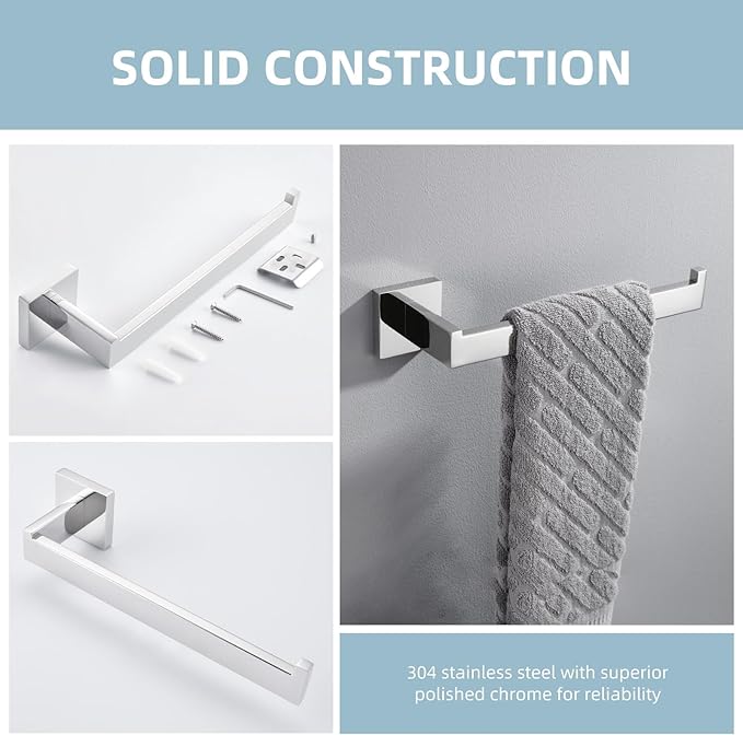 Angle Simple Bathroom Towel Holder, SUS304 Stainless Steel Kitchen Hand Towel Rack Hanger for Wall, Polished Chrome, 10.24 Inches