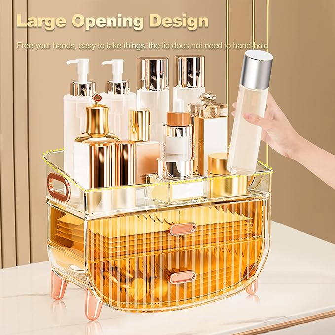 Ergocar Portable Transparent PET Series Multi-Function Make Up Case Dustproof Cosmetic Storage Box, Cosmetics Skin Care Products Jewelry Organizer Case Lipstick Box - Orange Two Layers