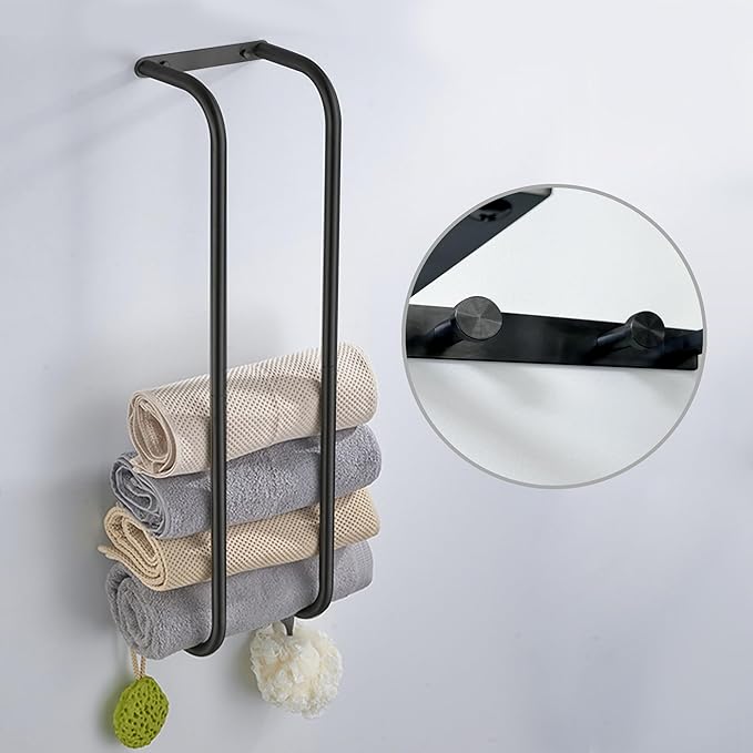 Towel Racks for Bathroom, 304 Stainless Steel Towel Rack Wall Mounted, Bathroom Towel Holder with Hooks, Towel Holder for Bathroom Wall for Storing Towels, Robes, Black