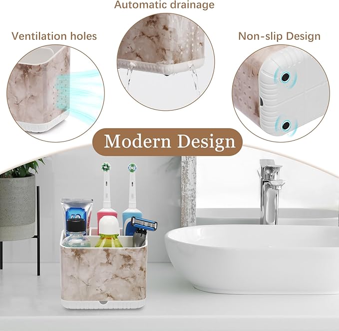 PARKMANI Toothbrush Holders for Bathrooms, Kids Electric Toothbrush and Toothpaste Holder, Toothbrush Caddy Organizer, 4 Slots Tooth Brushing Stand for Bathroom Organizer Countertop (White Marble)
