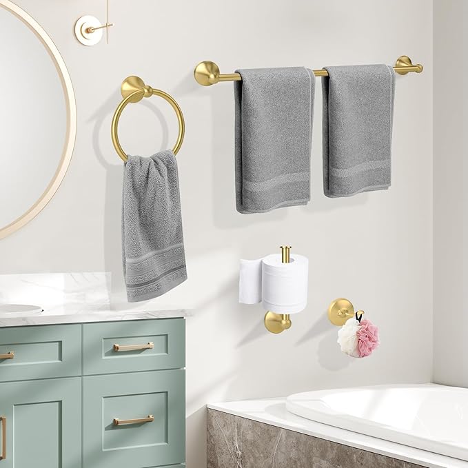 4 Piece Antique Bathroom Hardware Accessories Set Brushed Gold,24 Inch Towel Bar Set,Towel Rack Set,Bathroom Towel Holder Set