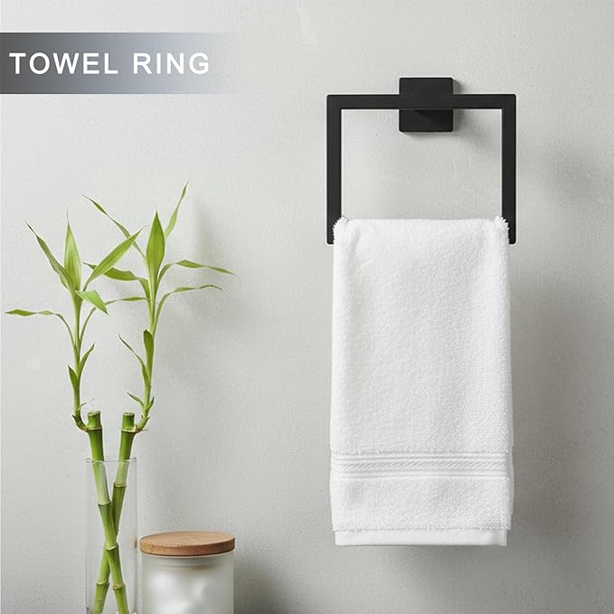 24 Inch Bathroom Accessories Set, 10-Pieces Matte Black Bathroom Hardware Set, Stainless Steel Bath Towel Bar Set, Towel Rack Set Toilet Paper Holder with Shelf, Towel Hooks, Towel Rings Wall Mounted