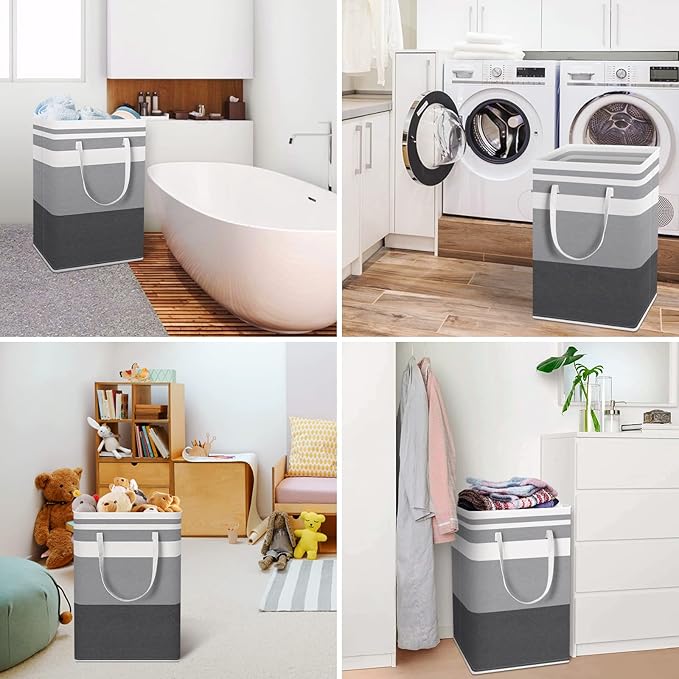 HomeHacks 3-Pack Large Laundry Basket,75L Each Waterproof, Freestanding Laundry Hamper, Collapsible Tall Clothes Hamper with Extended Handles for Clothes in the Dorm and Family-Gradient Grey