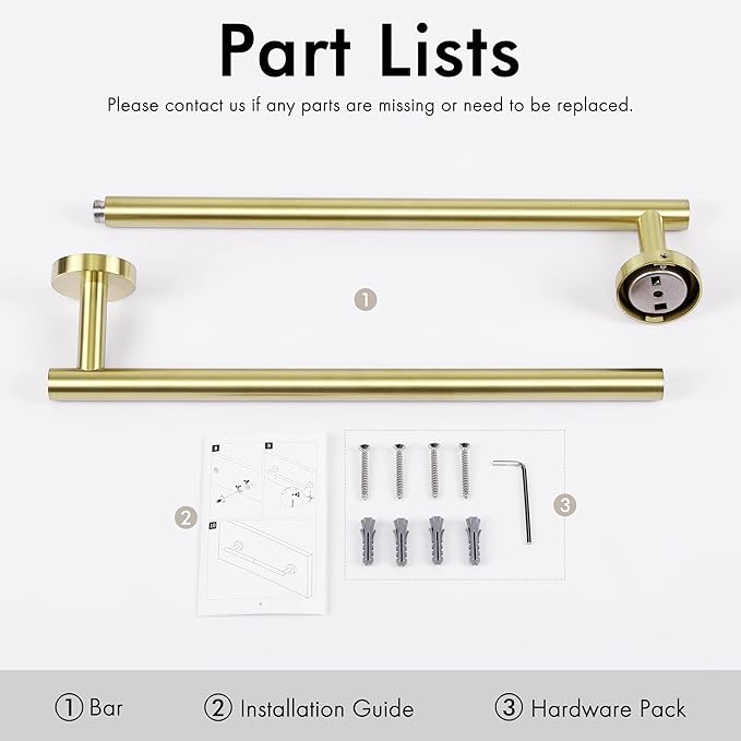 KES 25.2 Inches Towel Bar for Bathroom, Hand Towel Holder, Towel Bar Wall Mount, SUS304 Stainless Steel Brushed Gold, Total Length 27.6 Inch, A2000S70B-BZ