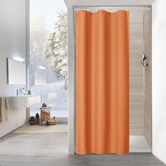 MitoVilla Orange Waffle Small Stall Shower Curtain 36 x 72, Half Size Fabric Narrow Shower Curtains for Bathroom Decor, 36 inch Weighted Shower Curtain Set with Plastic Hooks, Burnt Orange