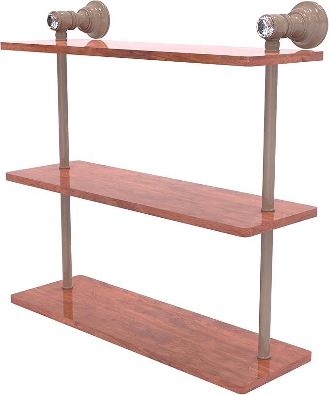 Allied Brass CC-5-16-IRW-SHB Carolina Crystal Collection 16 Inch Triple Wood Shelf, Shaded Beige