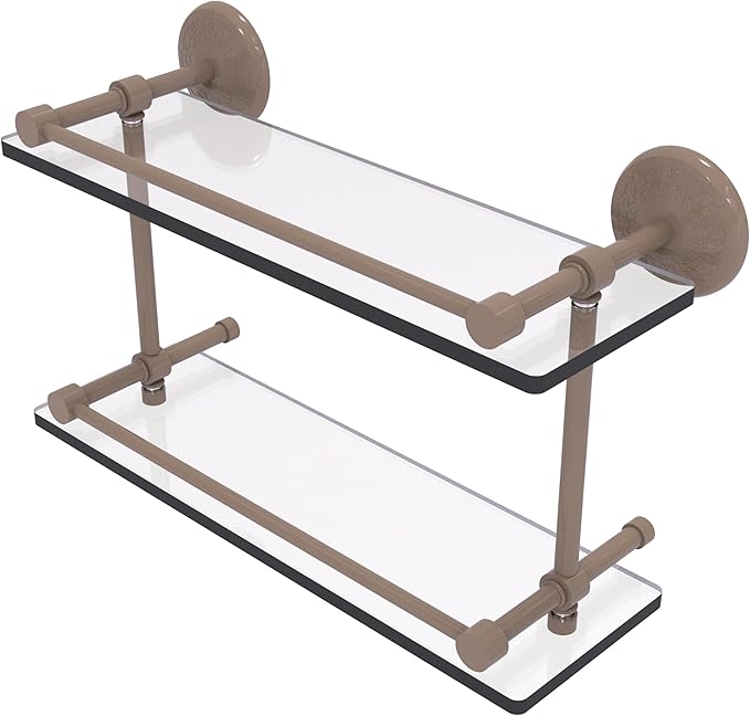 Allied Brass MC-2/16-GAL-SHB Monte Carlo 16 Inch Double Glass Shelf with Gallery Rail, Shaded Beige