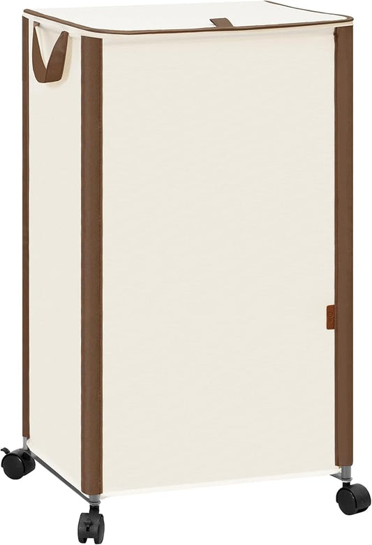 STORAGE MANIAC Rolling Laundry Hamper with Lid, 23.7 Gal (90 L) Large Tall Laundry Basket with Wheels & Handles, Aesthetic Dirty Clothes Hamper for Small Space, Dorm, Apartment, College, Beige