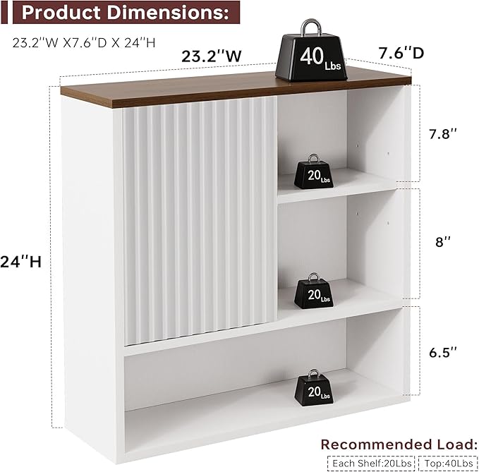 Bathroom Wall Storage Cabinet Fluted,Modern Over The Toilet Storage Cabinet Medicine Cabinet with Adjustable Shelves, Wood Curved Profile Wall Mounted Storage Organizer(White Wood, Medium)