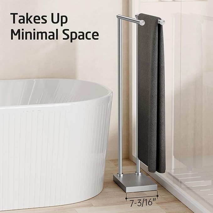KES Free Standing Towel Racks for Bathroom with 3X Thicker Base, 2-Tier Towel Rack Stand for Bathroom Floor, Upgrade Steady Design, Pro-Grade 18/8 Stainless Steel Brushed Finish, BTH239A-2
