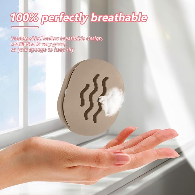 2PCS Makeup Sponge Holder Beauty Blender Bolder Makeup Sponge Case Breathable Make Up Sponge Case Essentials Suitable for Business or Travel（Rose+Khaki）