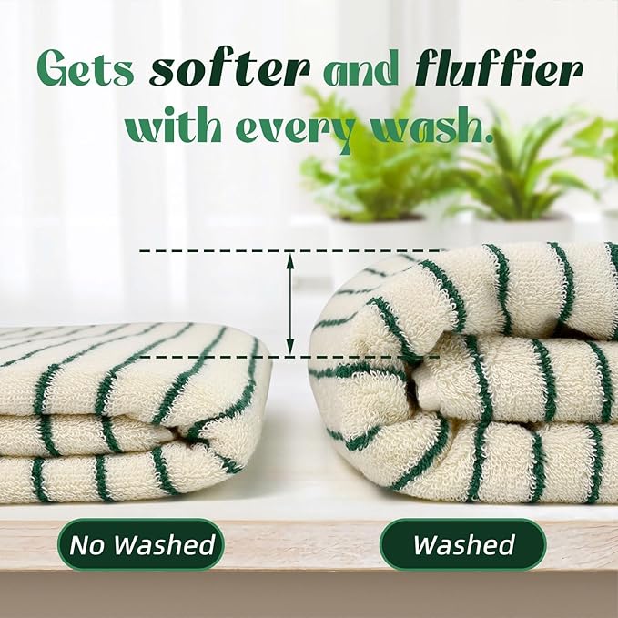 Jacquotha Green Striped Bath Towels Set of 2, Lighter & Quick Dry Towels Large 27.5 x 55 inches, Farmhouse for Bathroom Decor, Shower, Pool Days