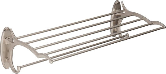 Ginger Hotel Bathroom Shelf with Towel Bar (24-inch) Solid Brass Frame Wall Shelf for Towels, Cloths, Bathroom Accessories - Satin Nickel