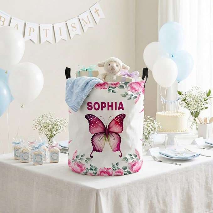 Custom Butterfly Laundry Baskets, Personalized Butterfly Gifts for Butterflies Lovers, Collapsible Laundry Hamper with Name for Kids Adults Home Decoration