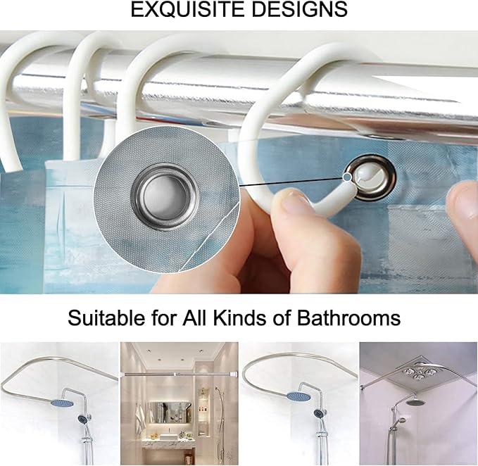 Lnond 4Pcs Bathroom Shower Curtain Sets with Rugs,Turquoise White Painting Art Bathroom Sets with Shower Curtain and Rugs and Accessories