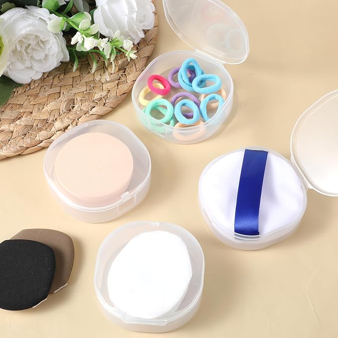4 Pcs Cotton Round Holder, Square Powder Puff Cases Travel Cotton Round Conrainer Portable Cottons Rounds Dispenser for Women Girls Remover Cottons Ball Powder Puff Container Box