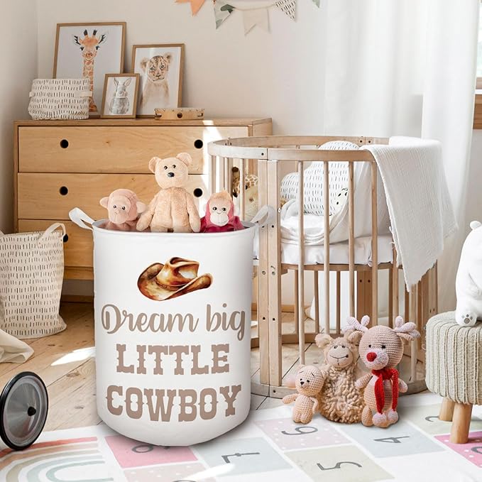 Cowboy Nursery Laundry Basket, Toybox for Boys Room, Western Baby Cowboy Laundry Basket Hamper Waterproof Collapsible Clothes Toys Storage Bin Organizer for Kids Room Playroom Bathroom