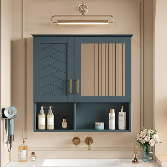 Bathroom Mirror Cabinet, 30 inch Wall Mounted with Adjustable Shelves & Soft Close Doors, High-Define Mirror with Storage