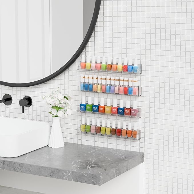 Cq acrylic Nail Polish Shelf for Wall,15 Inch 4 Pack Hanging Clear Nail Polish Wall Organizer Shelves for Nail Salon Wall Essential Oil Shelf,Gel Fingernail Polish Holder and Tattoo Studio Decor Paint