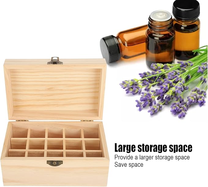 Agatige Essential Oil Storage Box Case, 15 Slot Essential Oil Box Aromatherapy Bottle Case Pine Display Fragrance Container Essential Oil Holder Organizer for Beauty Center Home Use