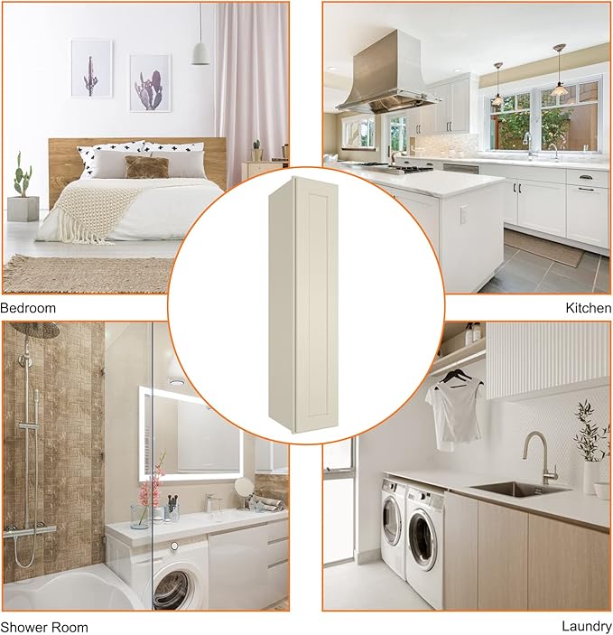 ROOMTEC Wood Wall Cabinet, RTA Single Door Medicine Cabinet with Adjustable Shelves and Soft-Close Door for Kitchen, Bathroom, and Laundry. 12" D*9" W*42" H, Shaker Antique White