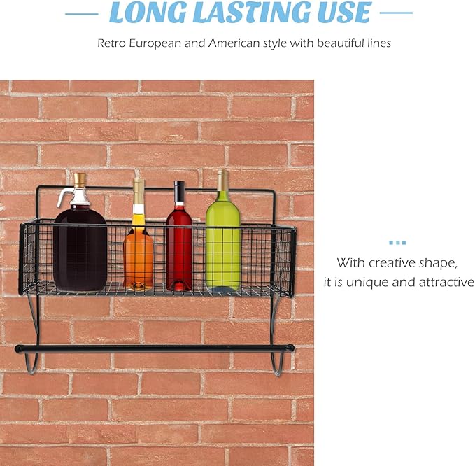VICASKY Bathroom Hanging Rack Wall-Mounted Iron Storage Shelf with Rod, Punch-Free Bathroom Shelving Organizer for Toiletries and Kitchen Storage