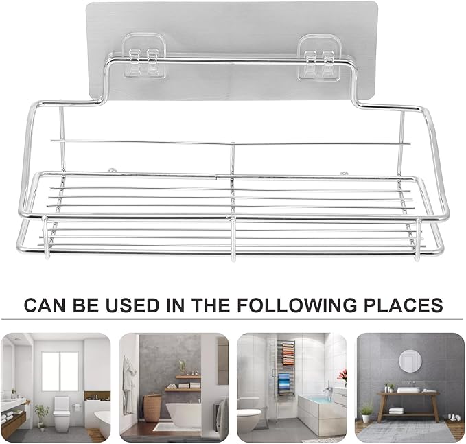 Stainless Steel Wall-Mounted Draining Storage Rack with Inner Box, Bathroom and Kitchen Toiletry Shelf, Nail-Free Floating Shelf for Organizing Supplies and Accessories
